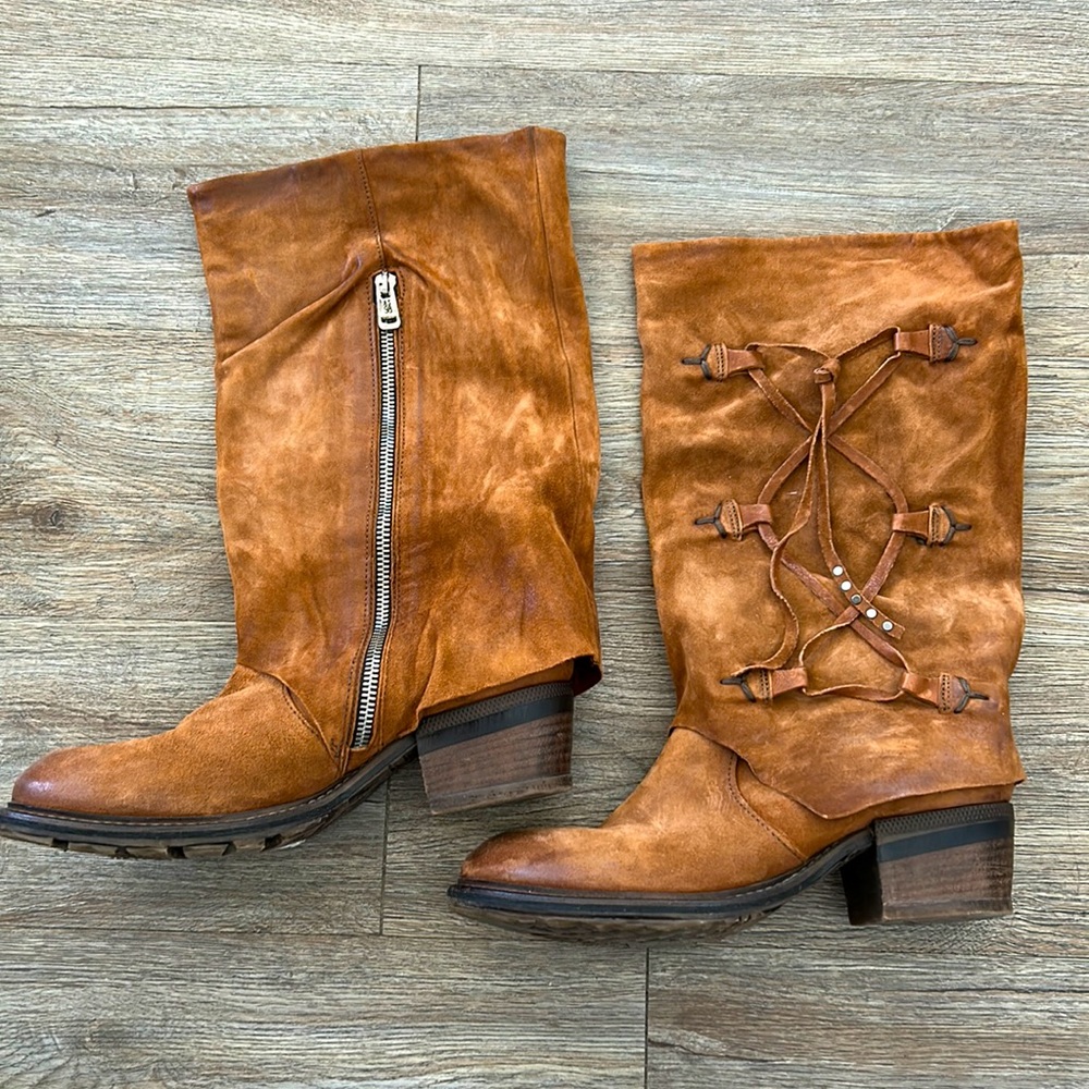 AS98 Cognac Leather Foldover Boots